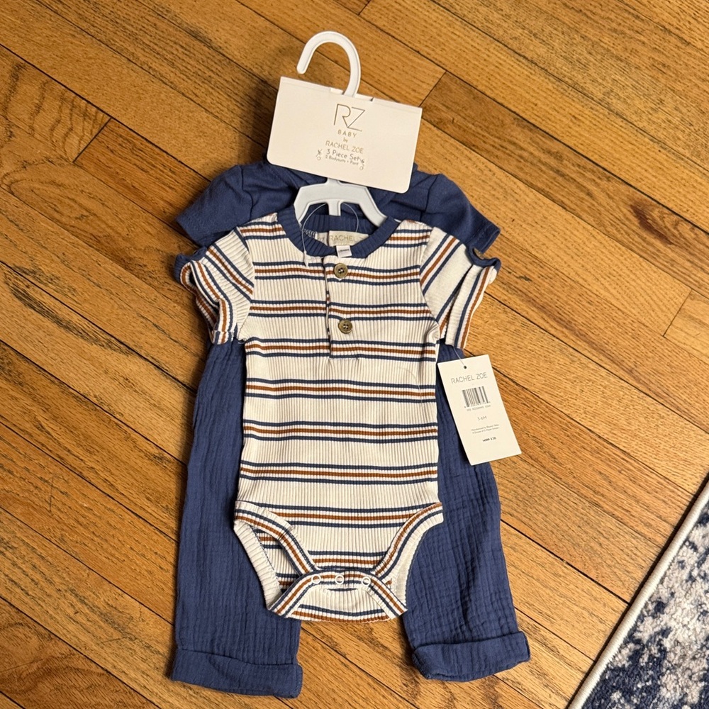 Rachel Zoe Navy gauze pants  with two on short sleeve onesies